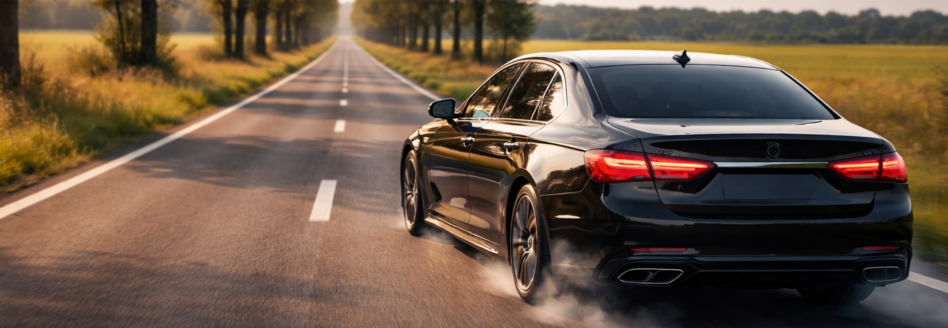 Schweres Fahrzeug bei kontrollierter Bremsung auf Landstraße